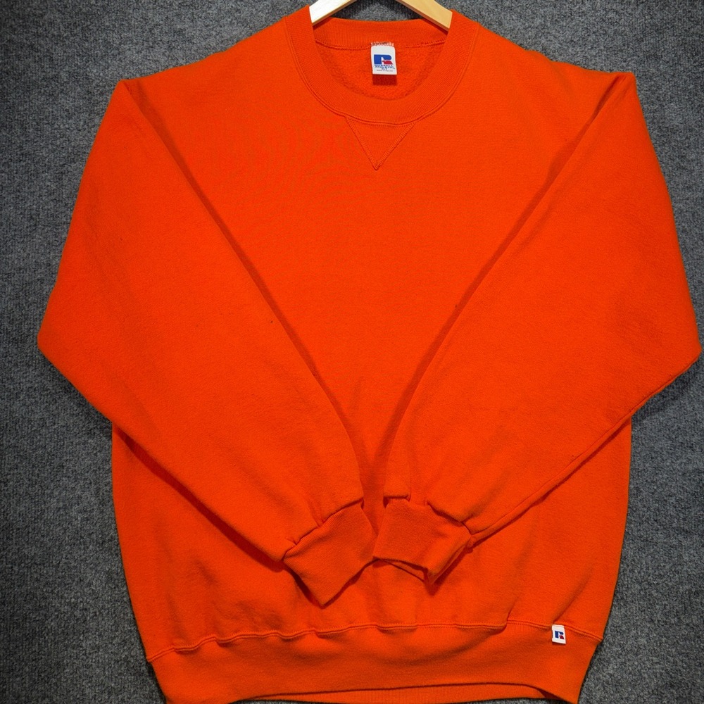 Russell Athletic Crewneck Sweatshirt Mens XLT Orange Blank V-Stitch Vintage‎ 90s